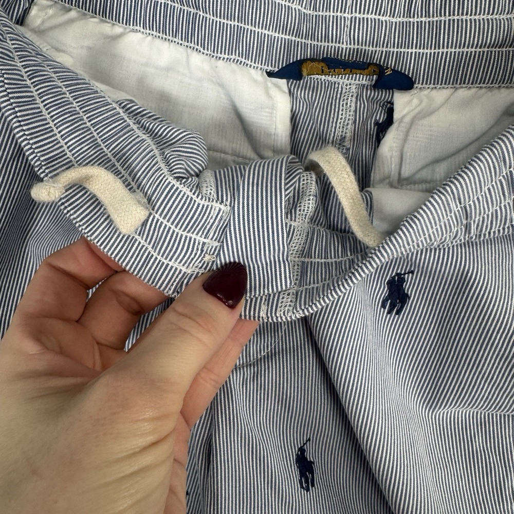 Polo Ralph Lauren Boys Seersucker Shorts Sz 14 Blue Stripe Embroidered Pony - Picture 8 of 15